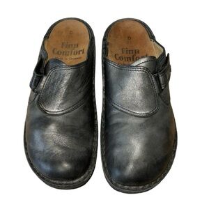 Finn Comfort Black Genuine Leather Clog Comfortable Walking Casual Size 38